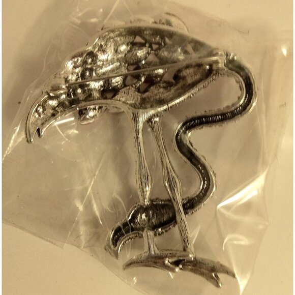 Pink Flamingo Rhinestone Brooch Statement Pin Large Tropical Coastal Barbiecore - Picture 2 of 3